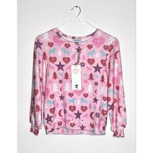 Wildfox Kids Pink Heart Star Print Sweatshirt NWT Size 7/8 Girls